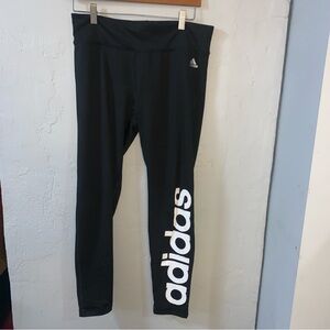 Women's Adidas Climalite Leggings Black Workout Yoga Pants Size L Spellout!